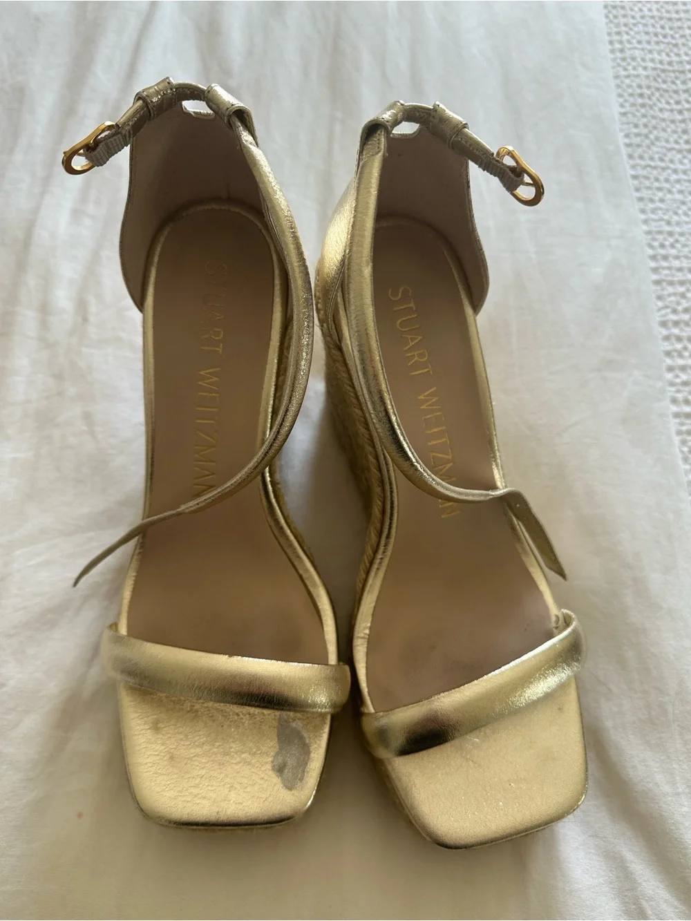 Stuart Weitzman Women’s Gold Espadrille Wedge Sandals - Picture 2 of 4